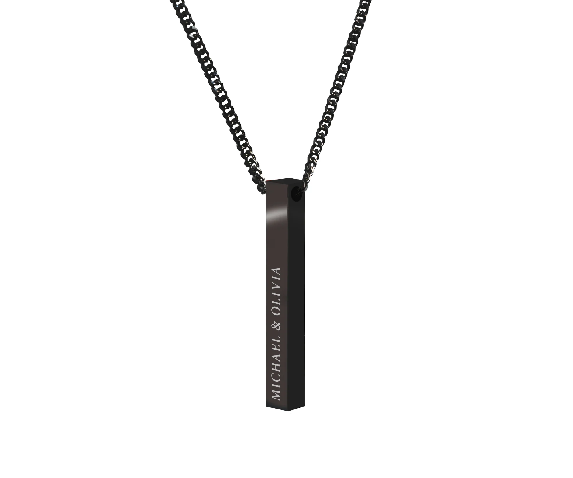 Black Engravd 3D Bar Necklace - Image 3