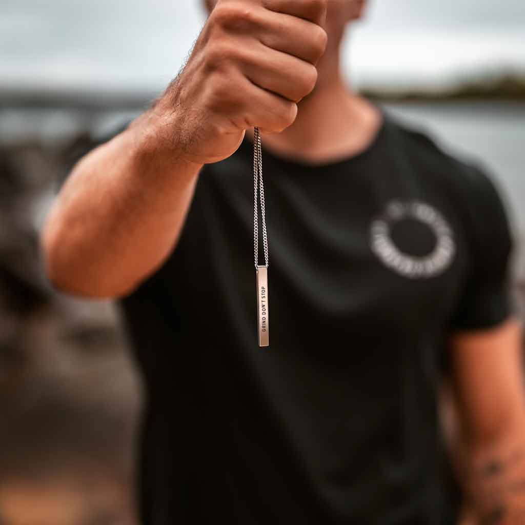 Black Engravd 3D Bar Necklace - Image 5