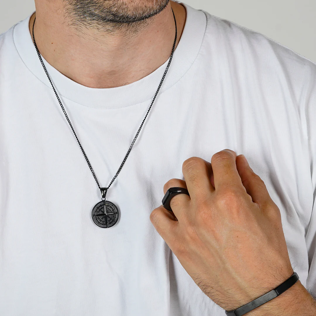 Black Engravd Compass Necklace - Image 7