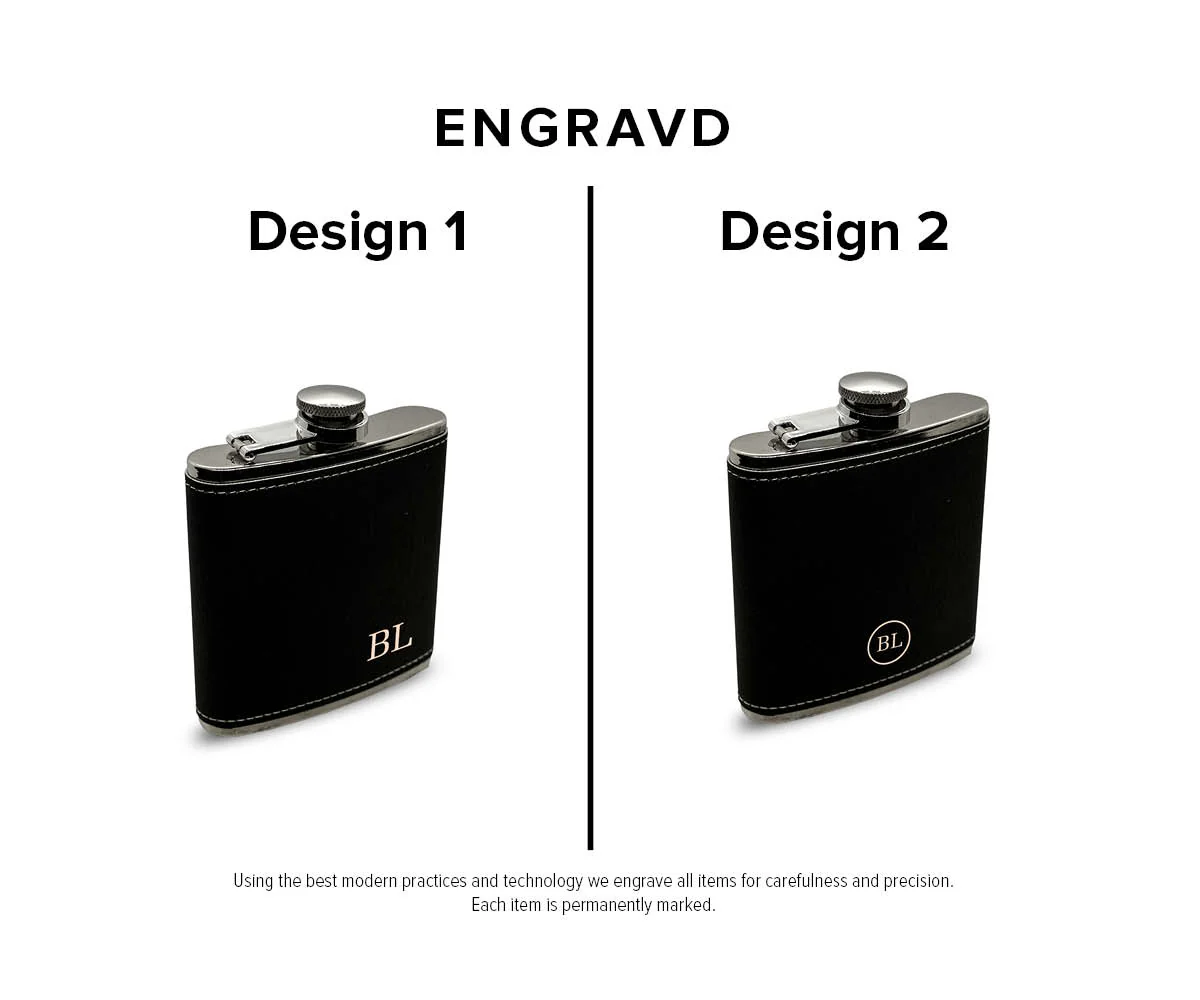 Engravd Black Leatherette Hip Flask - Personalised Initials - Image 3