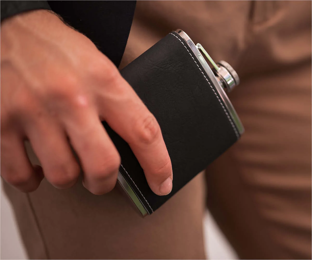 Engravd Black Leatherette Hip Flask - Personalised Initials and Title - Image 4