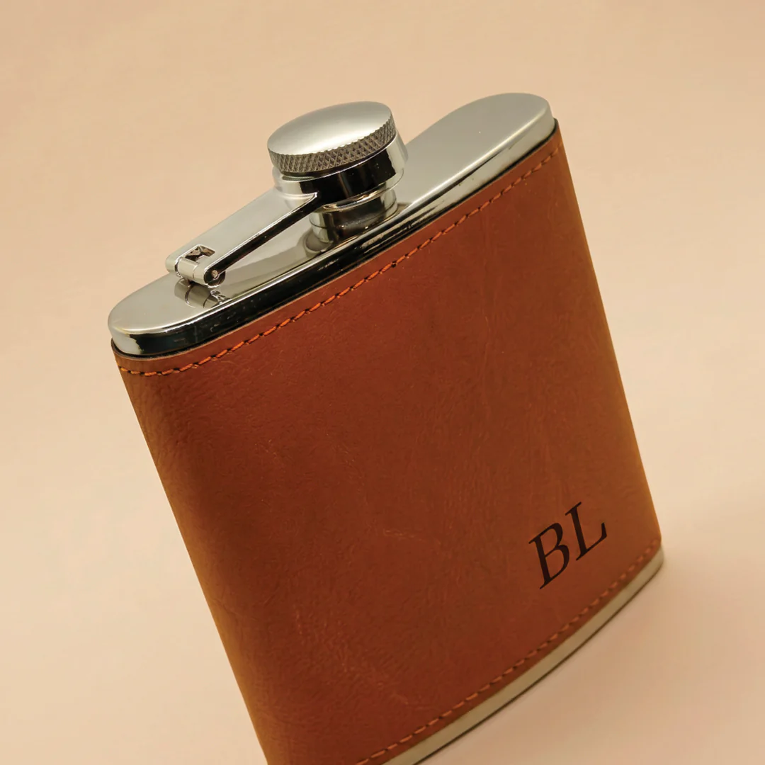 Engravd Brown Leatherette Hip Flask - Personalised Initials - Image 8