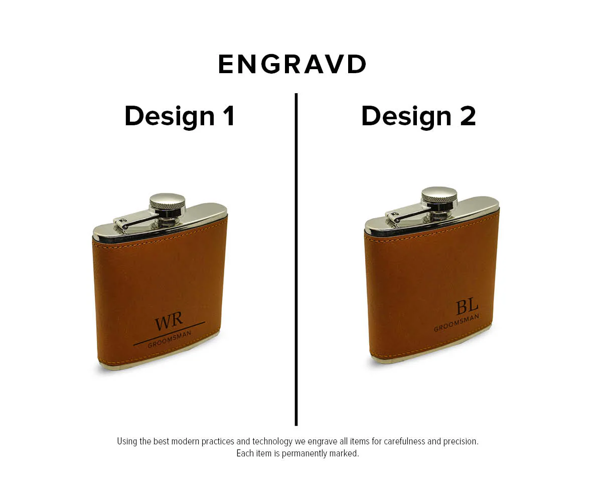 Engravd Brown Leatherette Hip Flask - Personalised Initials and Title - Image 5