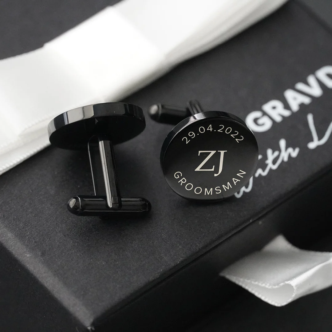 Engravd Round Custom Cuff link set: Design 1 - Image 7