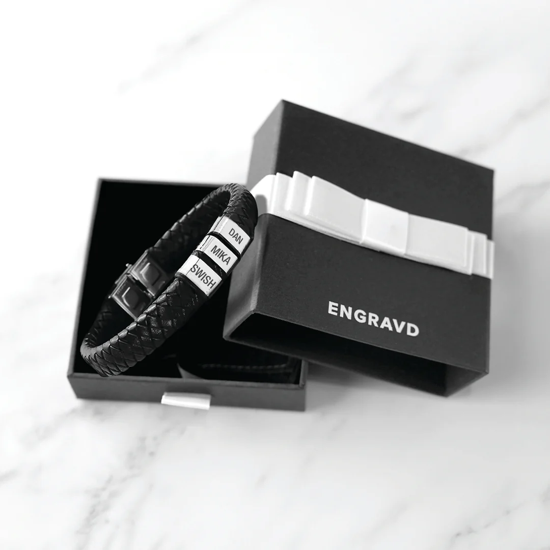 Personalised Black Leather Bracelet - Image 5