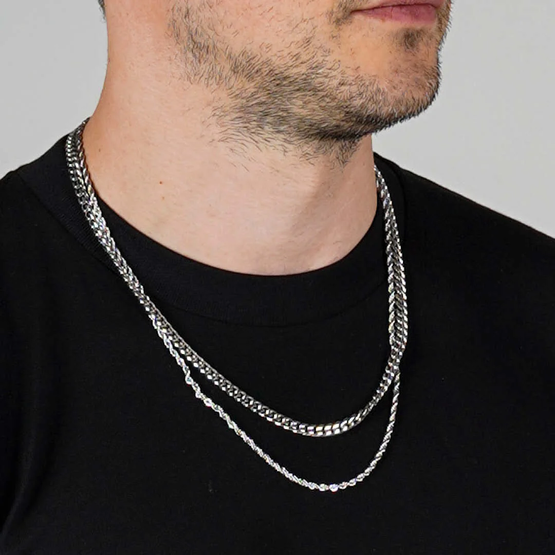 Silver Cuban Link + Rope Chain Stack - Image 3