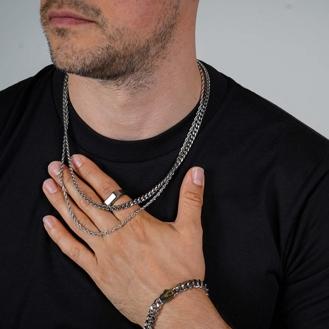 Silver Cuban Link + Rope Chain Stack - Image 6