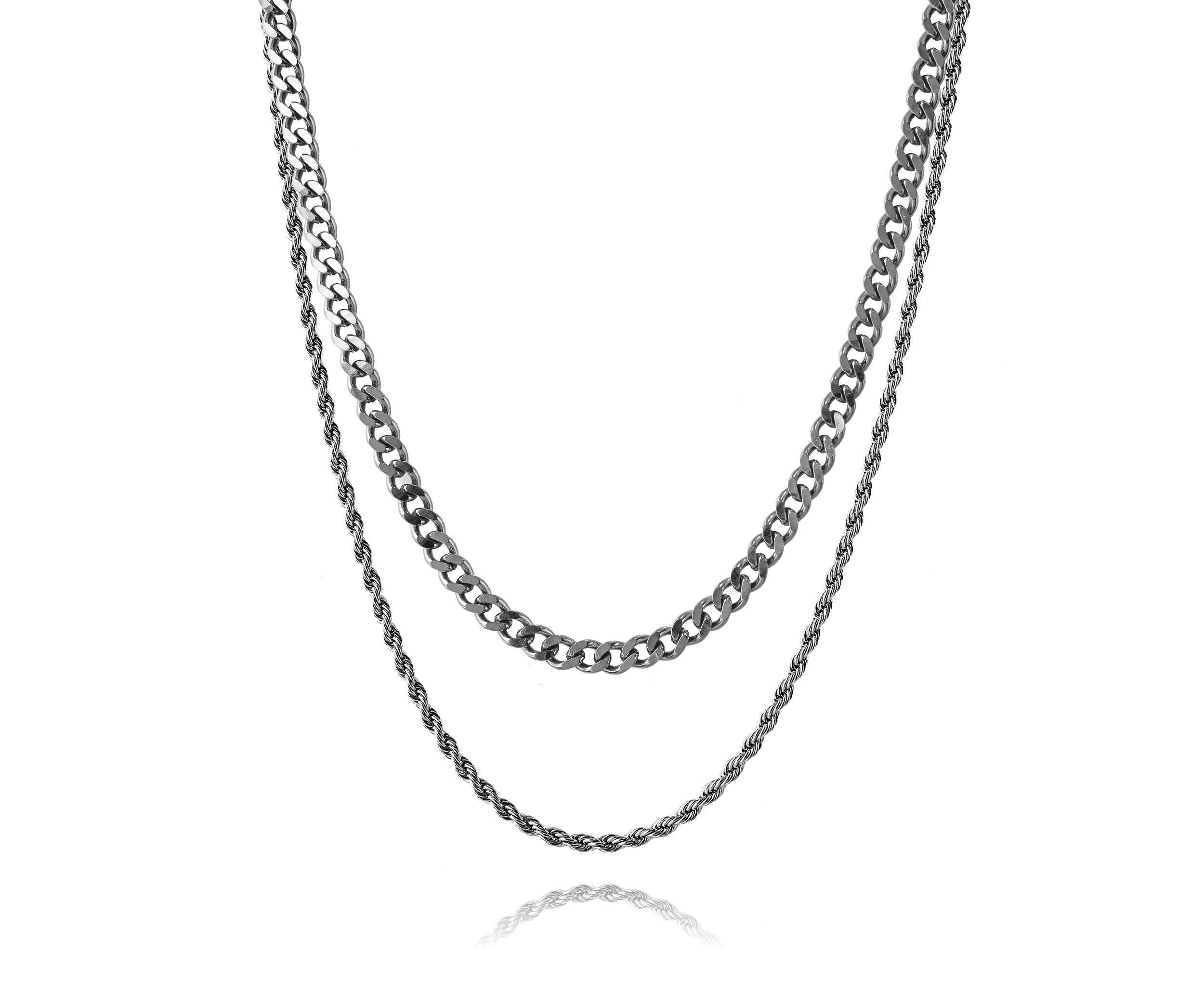 Silver Cuban Link + Rope Chain Stack - Image 7