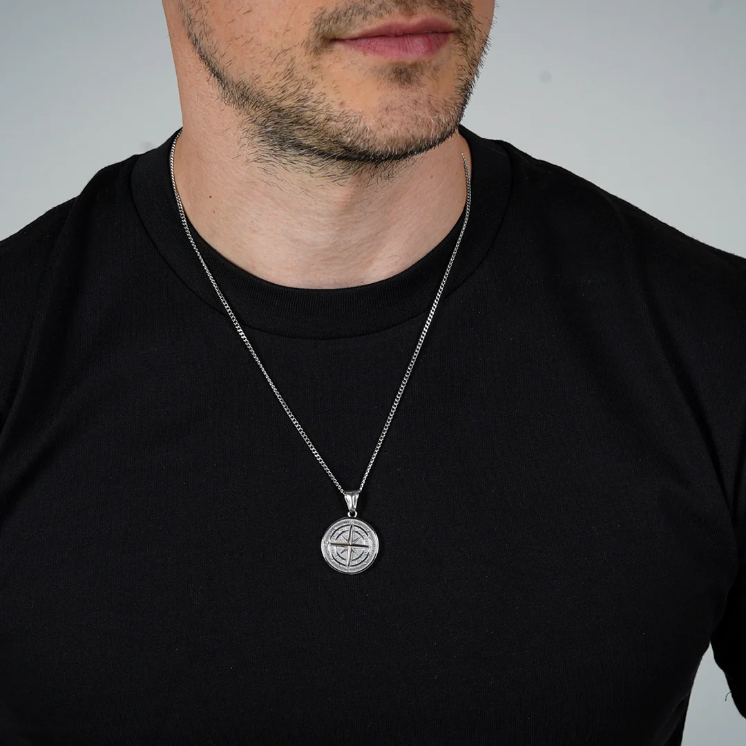 Silver Engravd Compass Necklace - Image 9